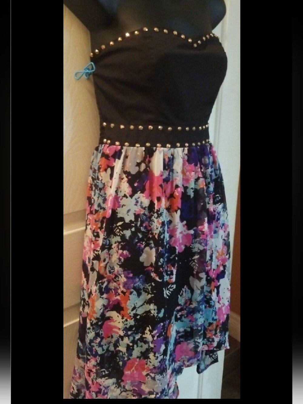 Charlotte Russe Black Strapless Dress with Multicolor Floral Skirt